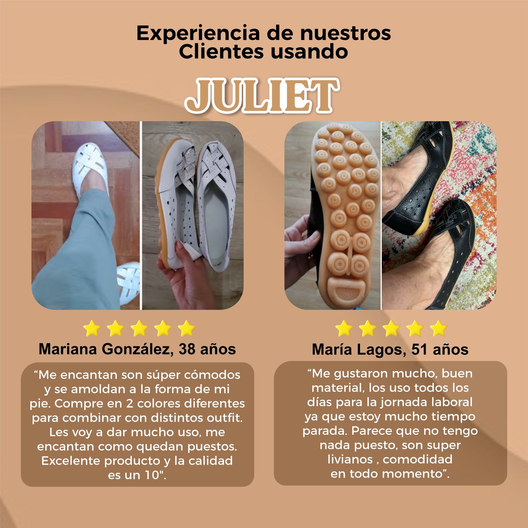 Mocasines Ortopédicos Antideslizantes De Cuero - Juliet™